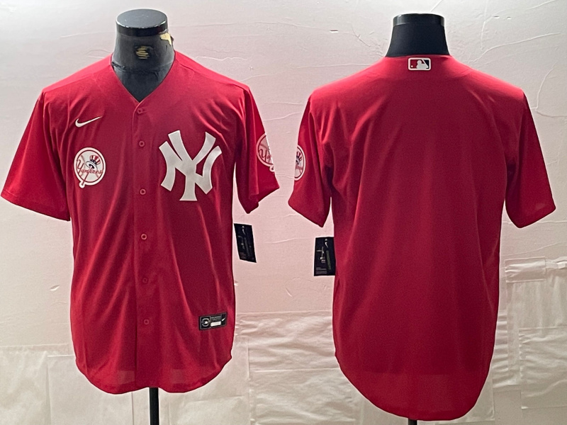 Men's New York Yankees Big Logo Red Cool Base Stitched Baseball Jersey 20