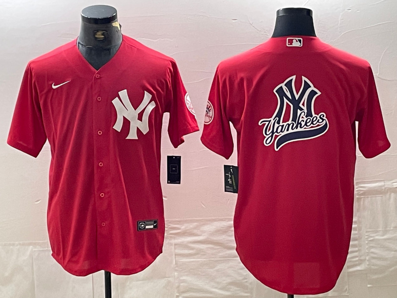 Men's New York Yankees Big Logo Red Cool Base Stitched Baseball Jersey 19