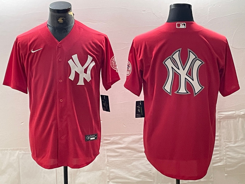 Men's New York Yankees Big Logo Red Cool Base Stitched Baseball Jersey 18