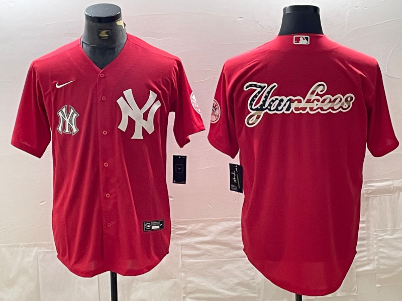 Men's New York Yankees Big Logo Red Cool Base Stitched Baseball Jersey 17