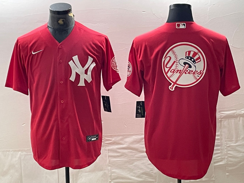 Men's New York Yankees Big Logo Red Cool Base Stitched Baseball Jersey 16