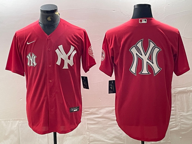 Men's New York Yankees Big Logo Red Cool Base Stitched Baseball Jersey 15