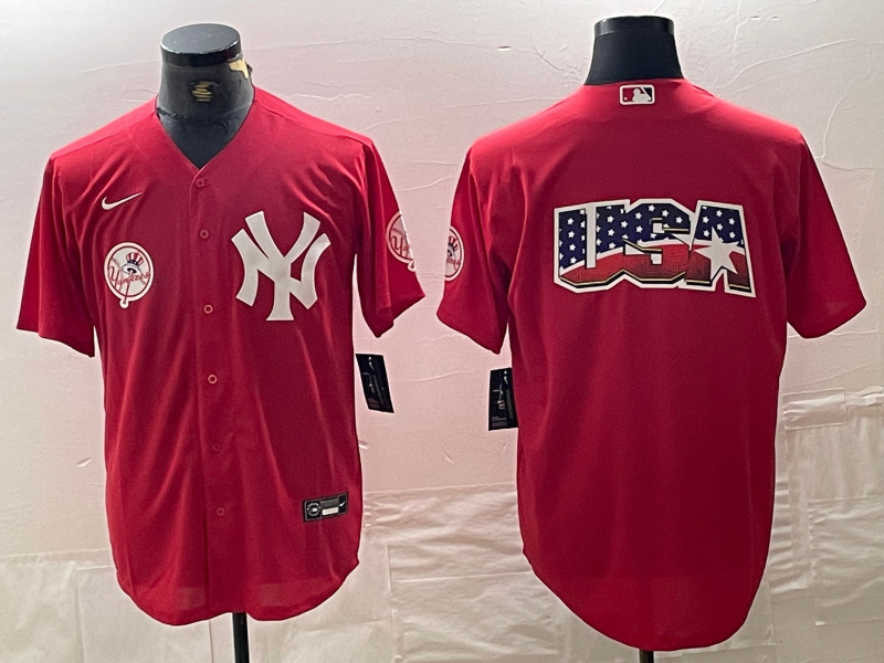 Men's New York Yankees Big Logo Red Cool Base Stitched Baseball Jersey 14