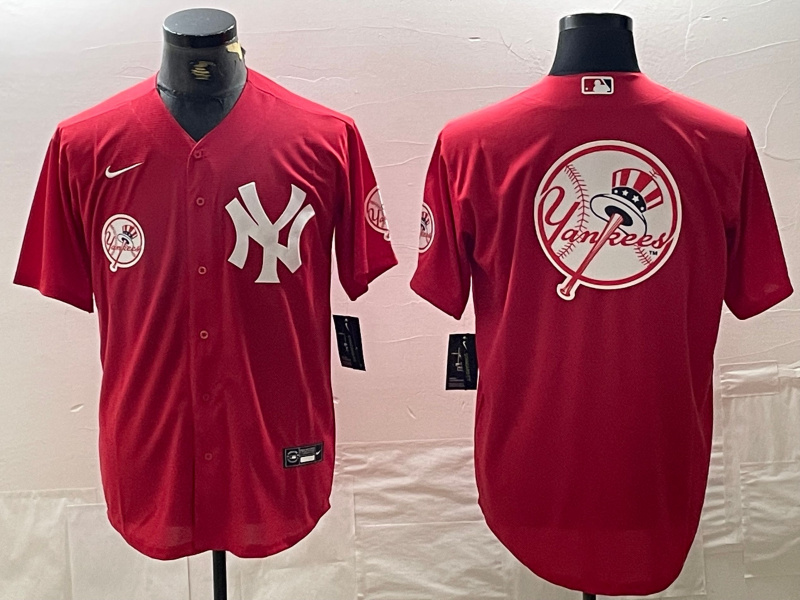 Men's New York Yankees Big Logo Red Cool Base Stitched Baseball Jersey 13