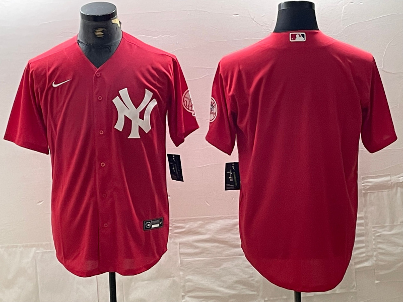 Men's New York Yankees Big Logo Red Cool Base Stitched Baseball Jersey 12