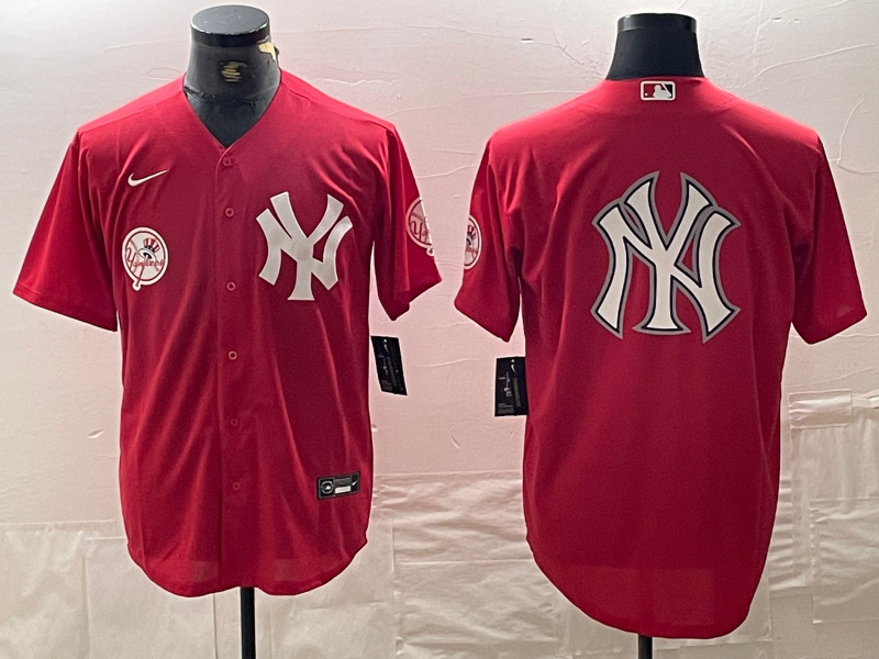 Men's New York Yankees Big Logo Red Cool Base Stitched Baseball Jersey 11