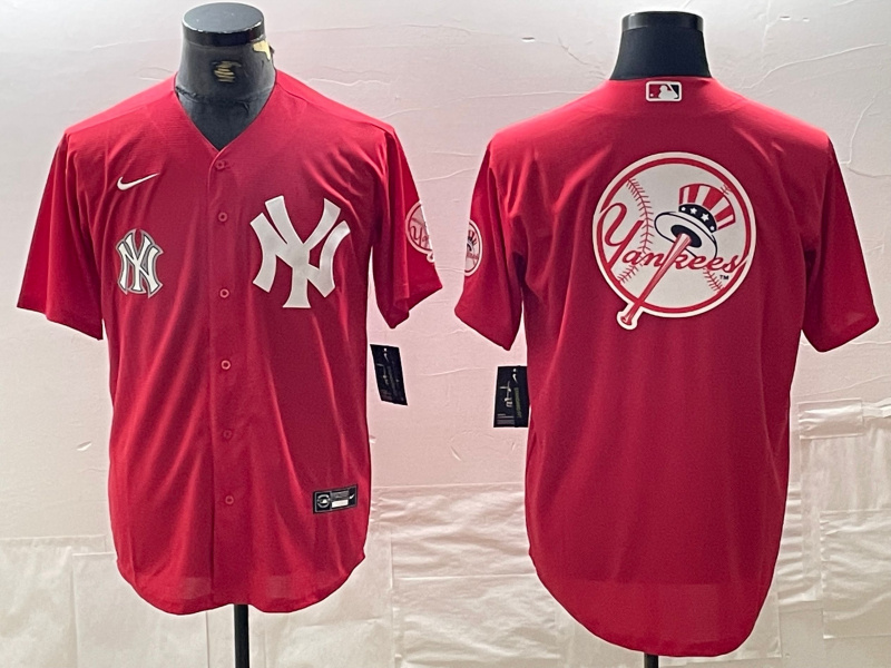 Men's New York Yankees Big Logo Red Cool Base Stitched Baseball Jersey 10