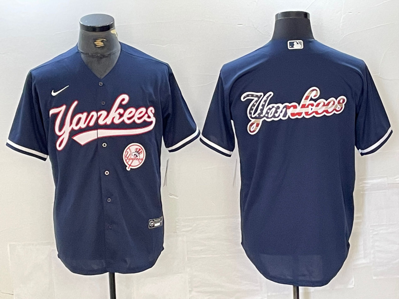 Men's New York Yankees Big LOGO Navy Cool Base Stitched Baseball Jersey 9