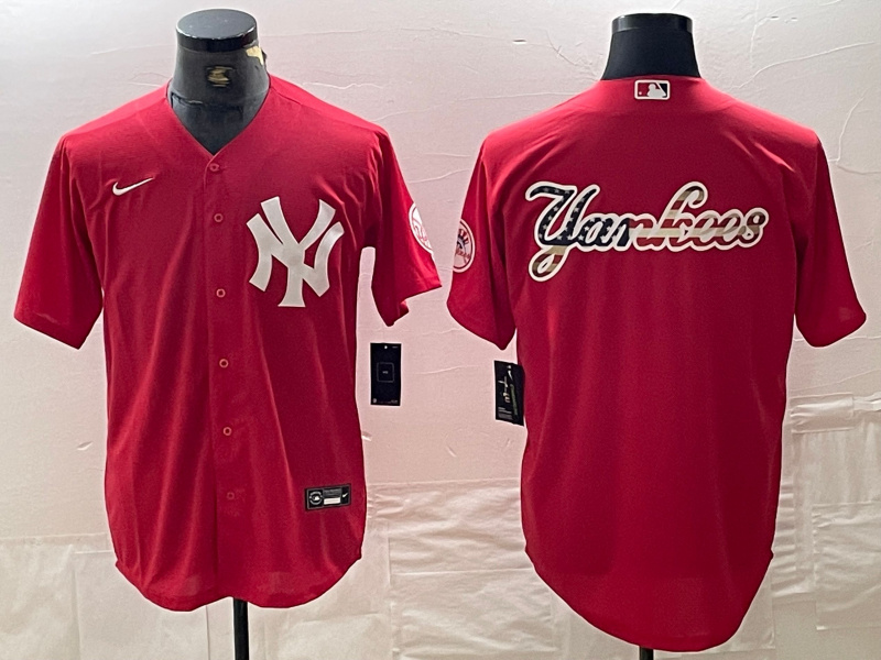 Men's New York Yankees Big Logo Red Cool Base Stitched Baseball Jersey 9