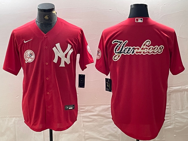 Men's New York Yankees Big Logo Red Cool Base Stitched Baseball Jersey 8