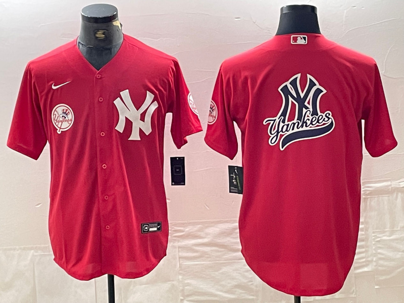 Men's New York Yankees Big Logo Red Cool Base Stitched Baseball Jersey 7