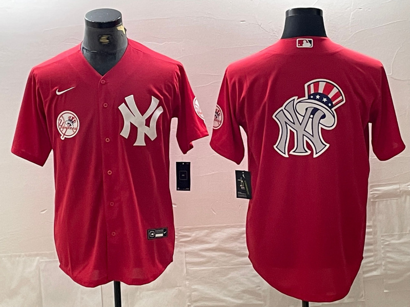 Men's New York Yankees Big Logo Red Cool Base Stitched Baseball Jersey 6