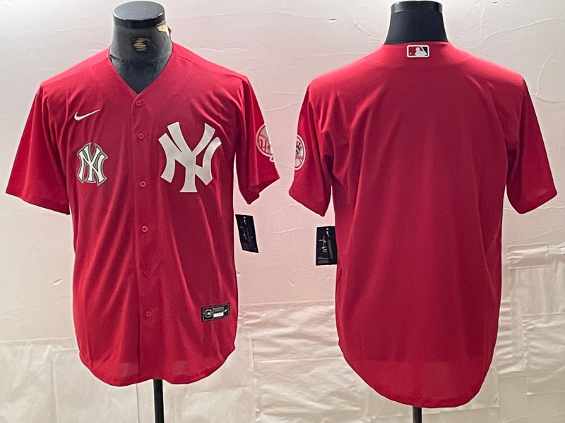 Men's New York Yankees Big Logo Red Cool Base Stitched Baseball Jersey 5