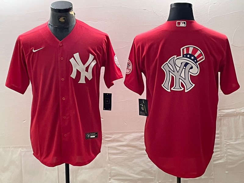 Men's New York Yankees Big Logo Red Cool Base Stitched Baseball Jersey 4