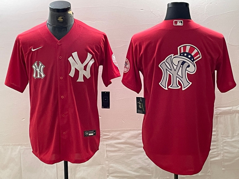 Men's New York Yankees Big Logo Red Cool Base Stitched Baseball Jersey 3