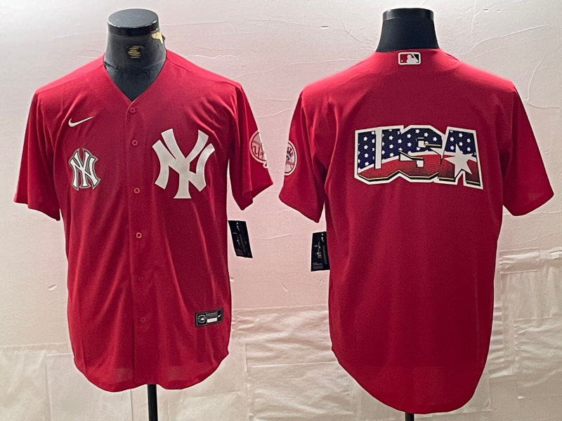 Men's New York Yankees Big Logo Red Cool Base Stitched Baseball Jersey 1