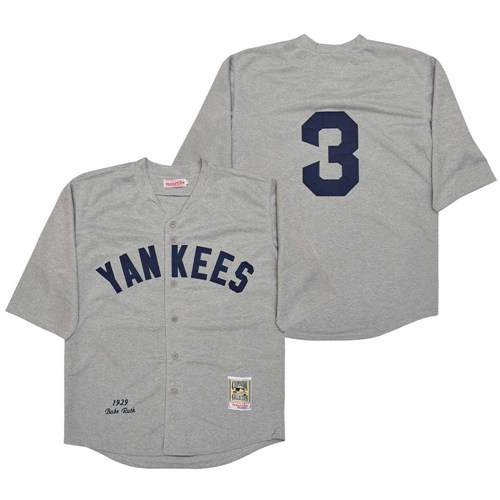 Men's New York Yankees #3 Babe Ruth Grey Throwback Stitched Baseball Jersey 3