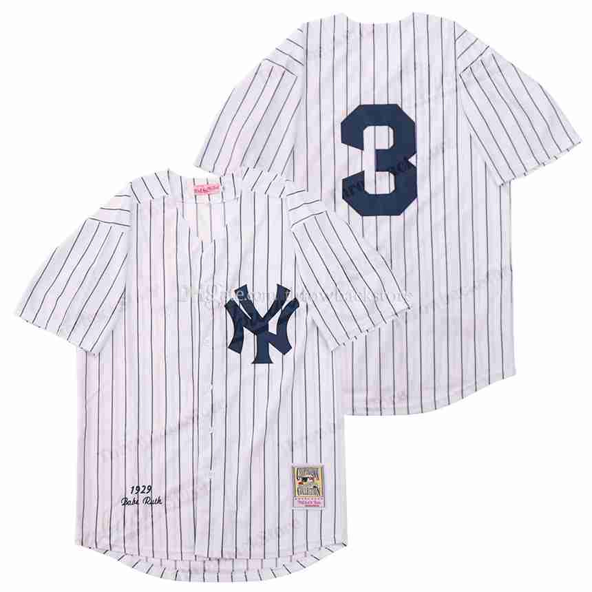 Men's New York Yankees #3 Babe Ruth White Throwback Stitched Baseball Jersey 1