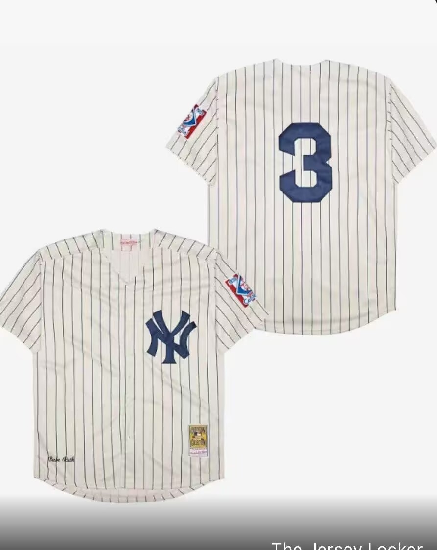 Men's New York Yankees #3 Babe Ruth White Throwback Stitched Baseball Jersey