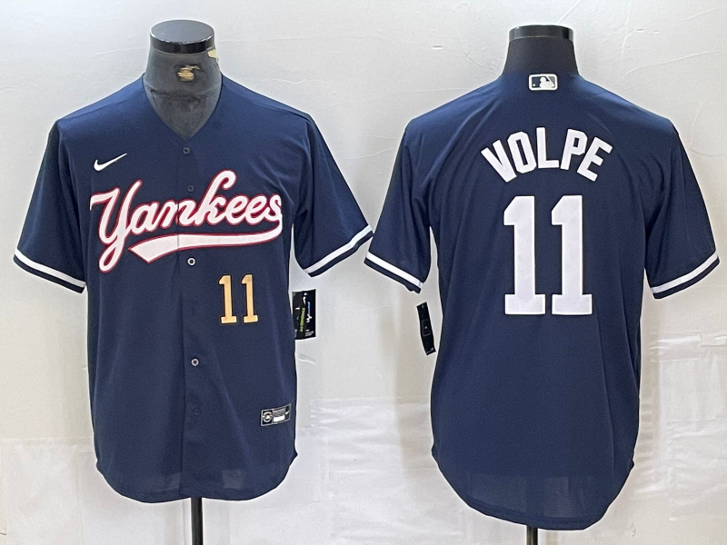 Men's New York Yankees #11 Anthony Volpe Navy Cool Base Stitched Baseball Jersey ebjerseys.com