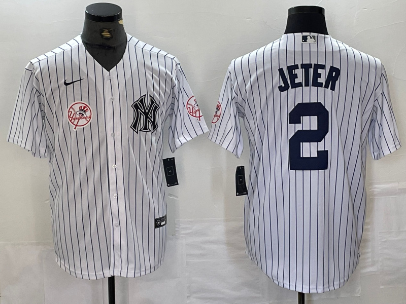 Men's New York Yankees #2 Derek Jeter White Cool Base Stitched Baseball Jersey ebjerseys.com