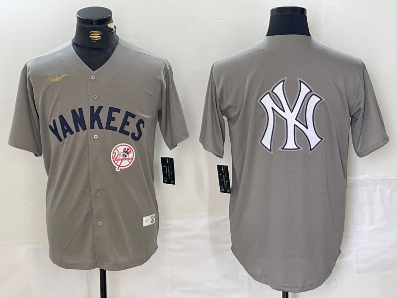 Men's New York Yankees Grey Team Big Logo Cool Base Stitched Baseball Jersey 0010