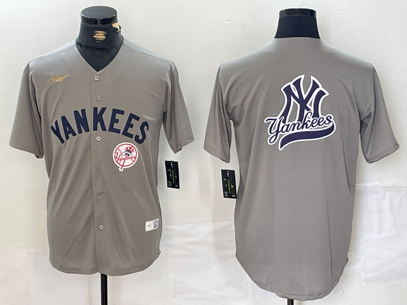 Men's New York Yankees Grey Team Big Logo Cool Base Stitched Baseball Jersey 009