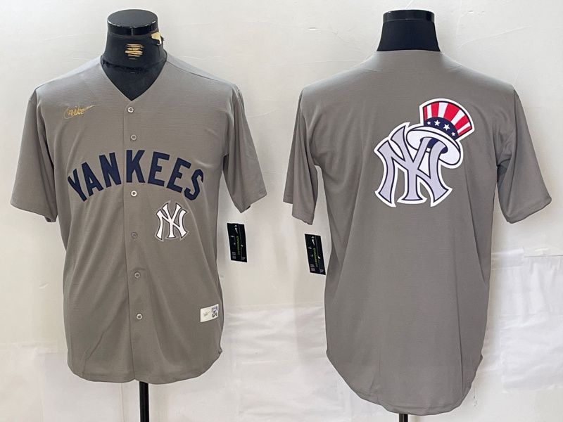 Men's New York Yankees Grey Team Big Logo Cool Base Stitched Baseball Jersey 008