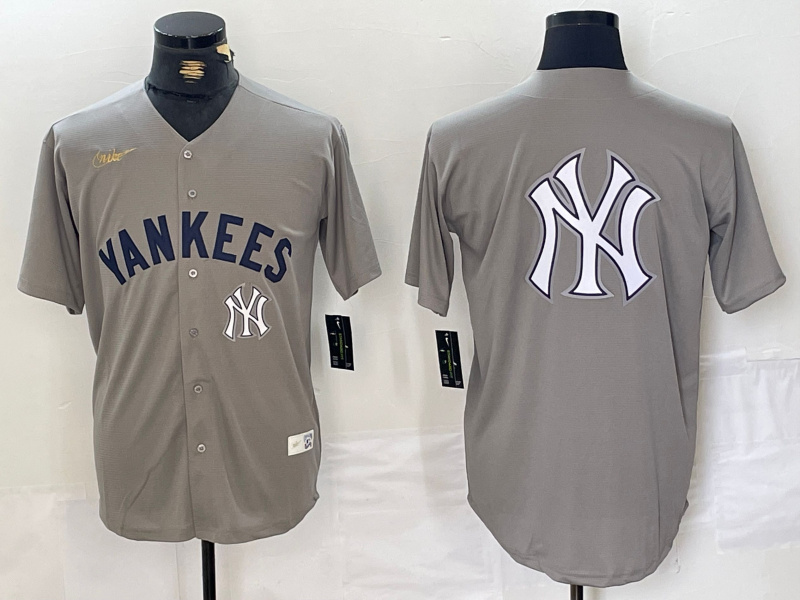 Men's New York Yankees Grey Team Big Logo Cool Base Stitched Baseball Jersey 007