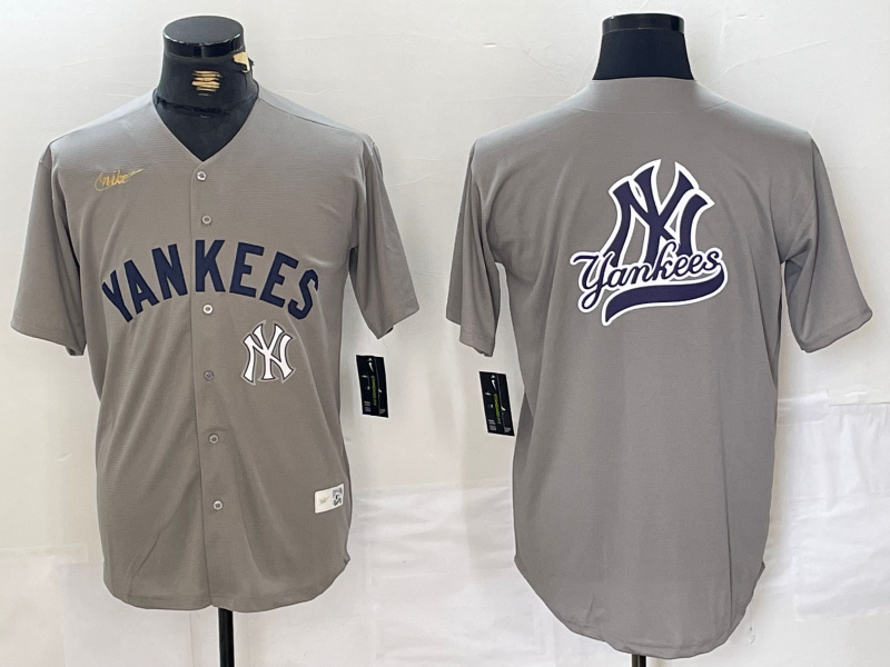 Men's New York Yankees Grey Team Big Logo Cool Base Stitched Baseball Jersey 006