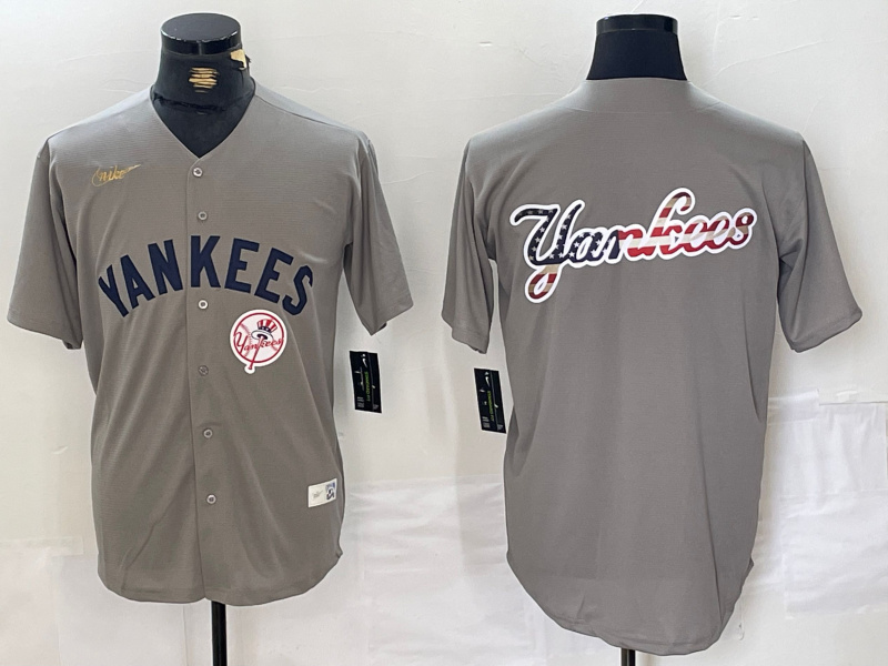 Men's New York Yankees Grey Team Big Logo Cool Base Stitched Baseball Jersey 005