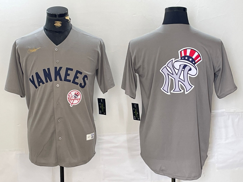 Men's New York Yankees Grey Team Big Logo Cool Base Stitched Baseball Jersey 004