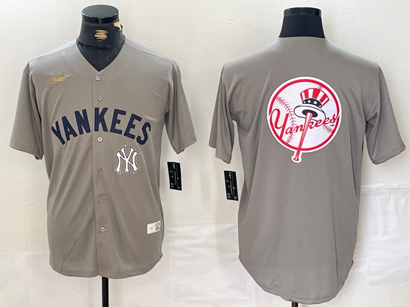 Men's New York Yankees Grey Team Big Logo Cool Base Stitched Baseball Jersey 003