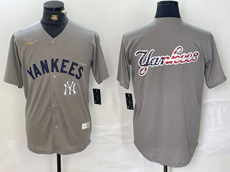 Men's New York Yankees Grey Team Big Logo Cool Base Stitched Baseball Jersey 002