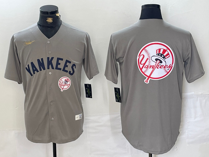 Men's New York Yankees Grey Team Big Logo Cool Base Stitched Baseball Jersey 001