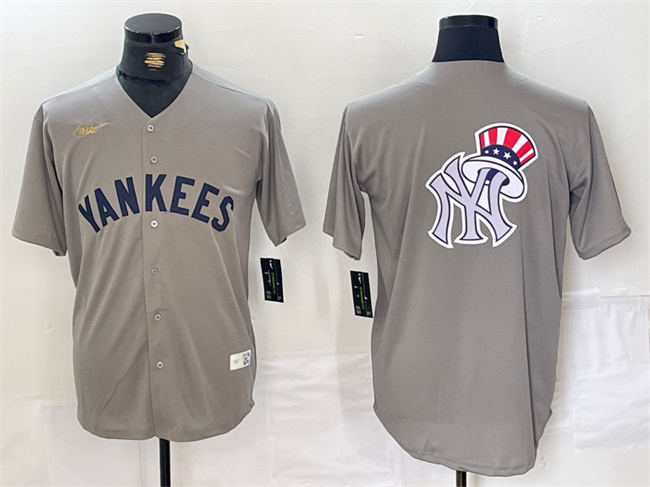 Men's New York Yankees Grey Team Big Logo Cool Base Stitched Baseball Jersey