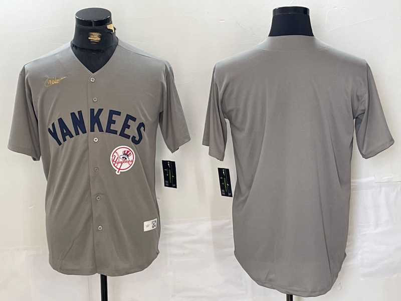 Men's New York Yankees Blank Grey Cool Base Stitched Baseball Jersey 002