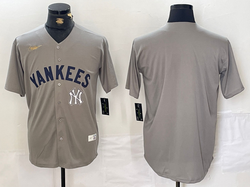 Men's New York Yankees Blank Grey Cool Base Stitched Baseball Jersey 001