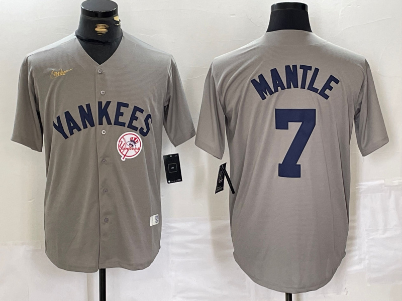 Men's New York Yankees #7 Mickey Mantle Grey Cool Base Stitched Baseball Jersey 3