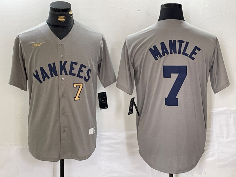 Men's New York Yankees #7 Mickey Mantle Grey Cool Base Stitched Baseball Jersey 2