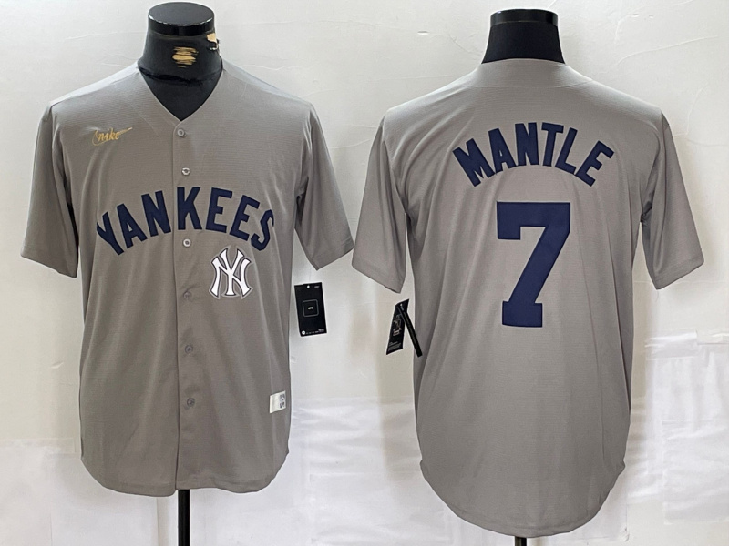 Men's New York Yankees #7 Mickey Mantle Grey Cool Base Stitched Baseball Jersey 1