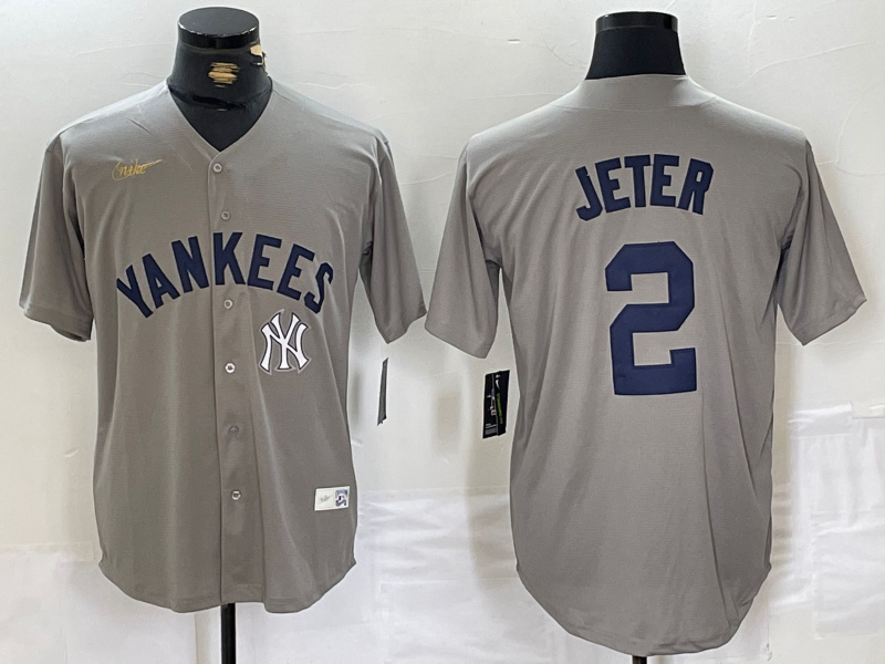 Men's New York Yankees #2 Derek Jeter Grey Cool Base Stitched Baseball Jersey 1