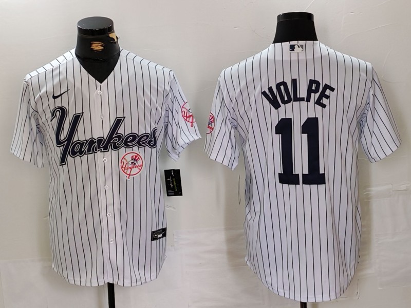 Men's New York Yankees #11 Anthony Volpe White Cool Base Stitched Baseball Jersey 3