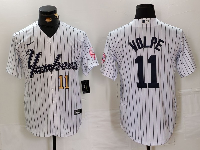 Men's New York Yankees #11 Anthony Volpe White Cool Base Stitched Baseball Jersey 2