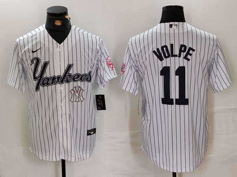 Men's New York Yankees #11 Anthony Volpe White Cool Base Stitched Baseball Jersey 1