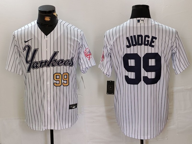 Men's New York Yankees #99 Aaron Judge White Cool Base Stitched Baseball Jersey 3