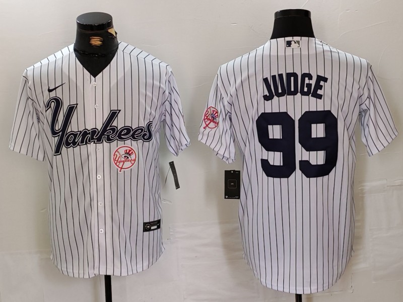 Men's New York Yankees #99 Aaron Judge White Cool Base Stitched Baseball Jersey 2