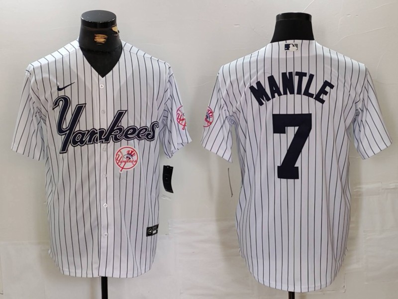 Men's New York Yankees #7 Mickey Mantle White Cool Base Stitched Baseball Jersey 5