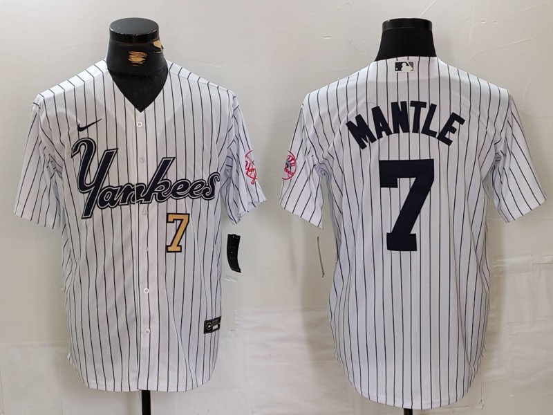 Men's New York Yankees #7 Mickey Mantle White Cool Base Stitched Baseball Jersey 4