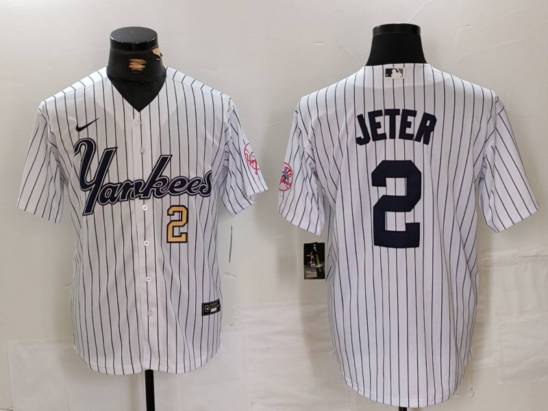 Men's New York Yankees #2 Derek Jeter White Cool Base Stitched Baseball Jersey 2